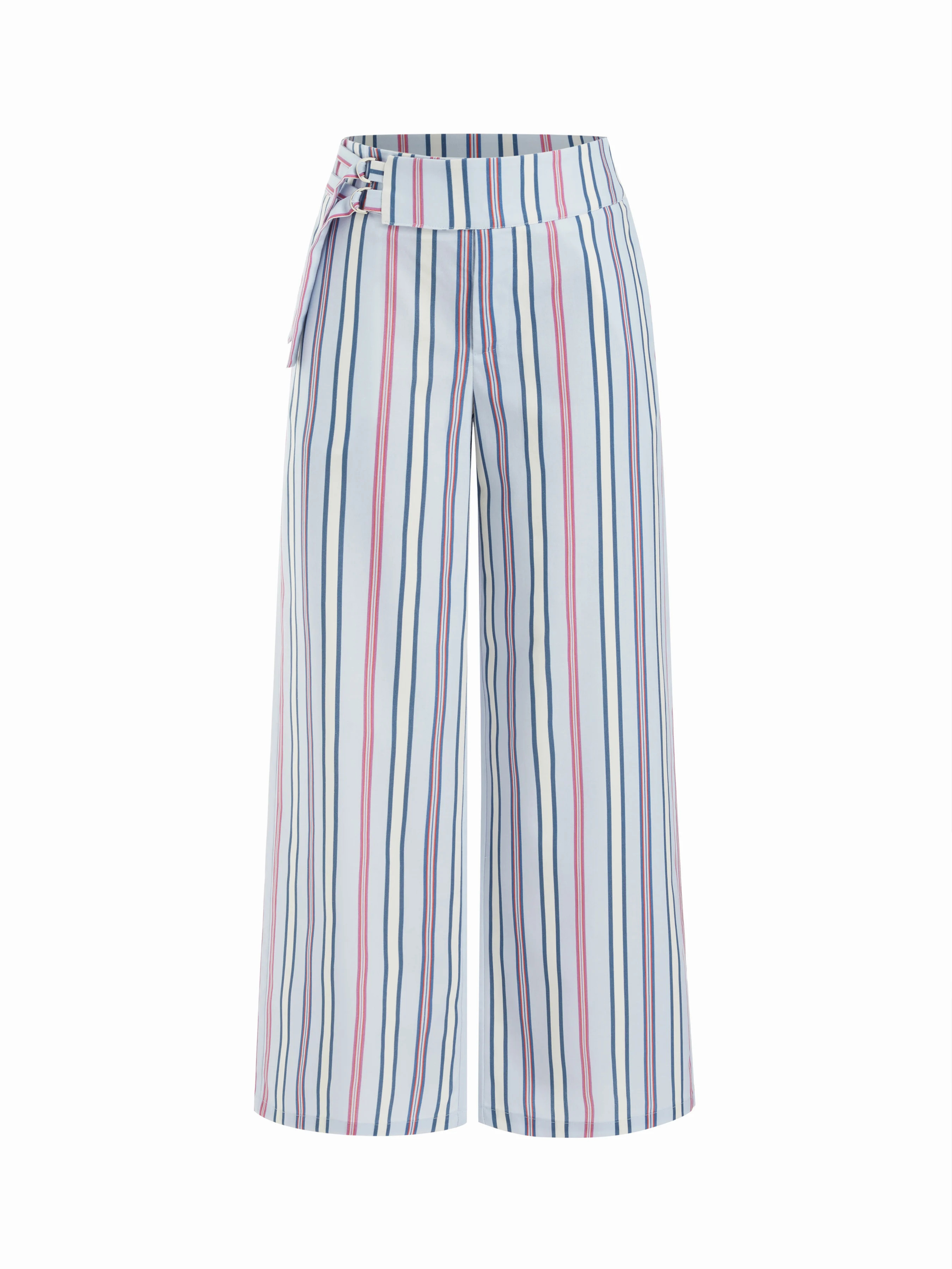 Linen-blend Low Rise Striped Belted Wide Leg Trousers | Cider