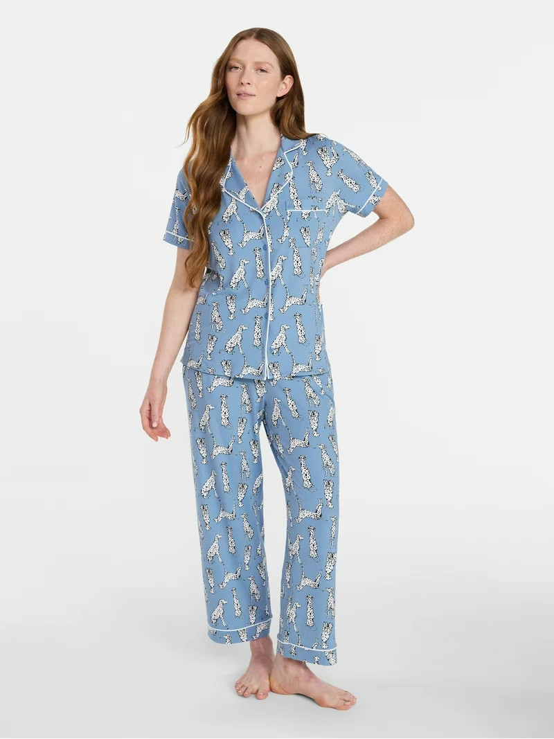 Joyspun Women's Dreamy Soft Collection Notch Knit Top and Capri Pants Pajama Set, 2-Piece, Sizes ... | Walmart (US)