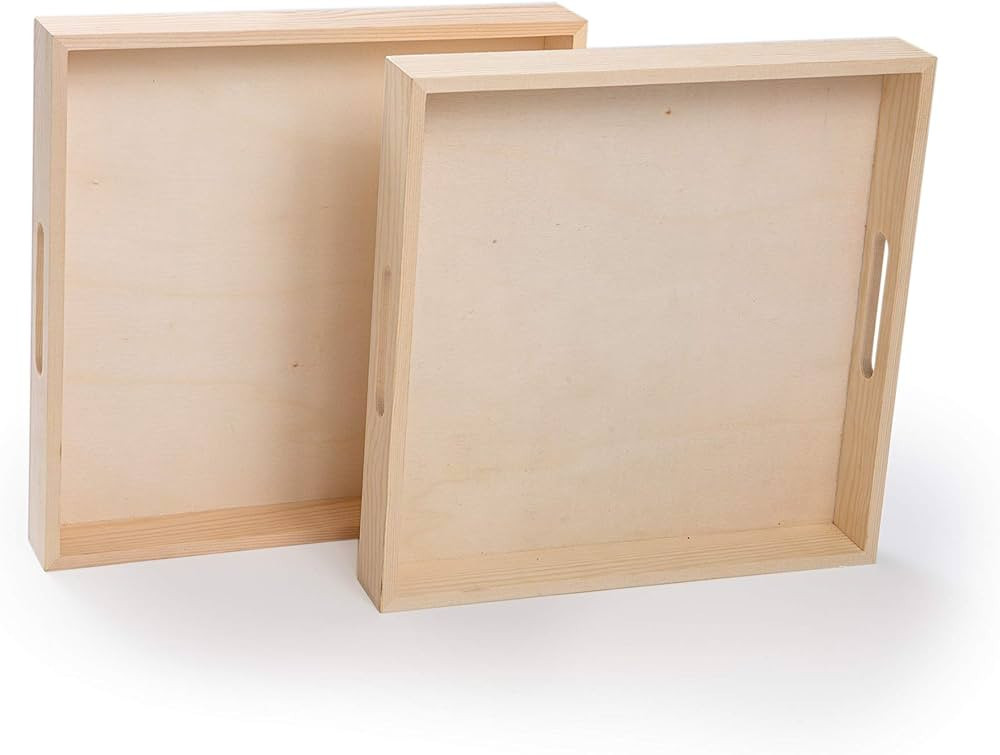 Wooden Living - Wood Tray/Wooden Trays | Square Serving Boxes with Handles - Unfinished & Small |... | Amazon (US)