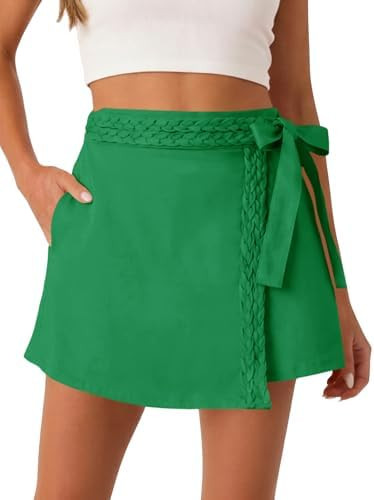 Tankaneo Womens Wrap Mini Skirt Skort Summer Casual Braided High Waisted Bow Tie Skirt Shorts wit... | Amazon (US)