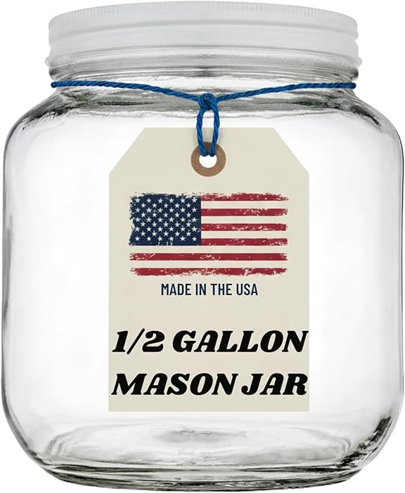 Half Gallon Glass Large Mason Jar Wide Mouth with Airtight Metal Lid - 1/2 Gallon (64oz) Capacity... | Amazon (US)