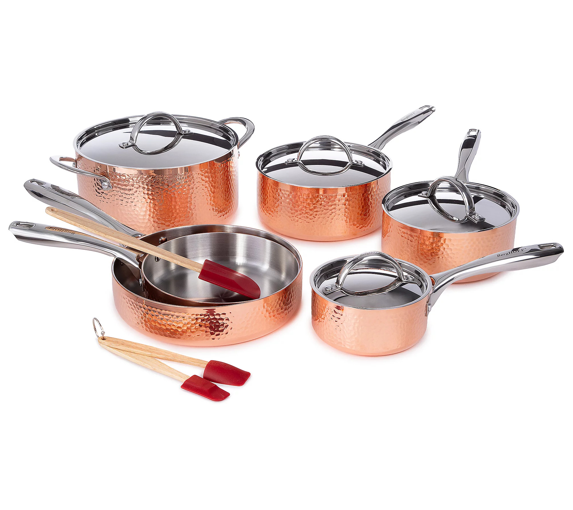 BergHOFF Vintage 13Pc Tri-Ply Copper Cookware S et, Hammered | QVC