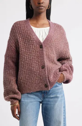 Treasure & Bond Textured V-Neck Cardigan in Burgundy Rhode Combo at Nordstrom Rack, Size Medium | Nordstrom Rack