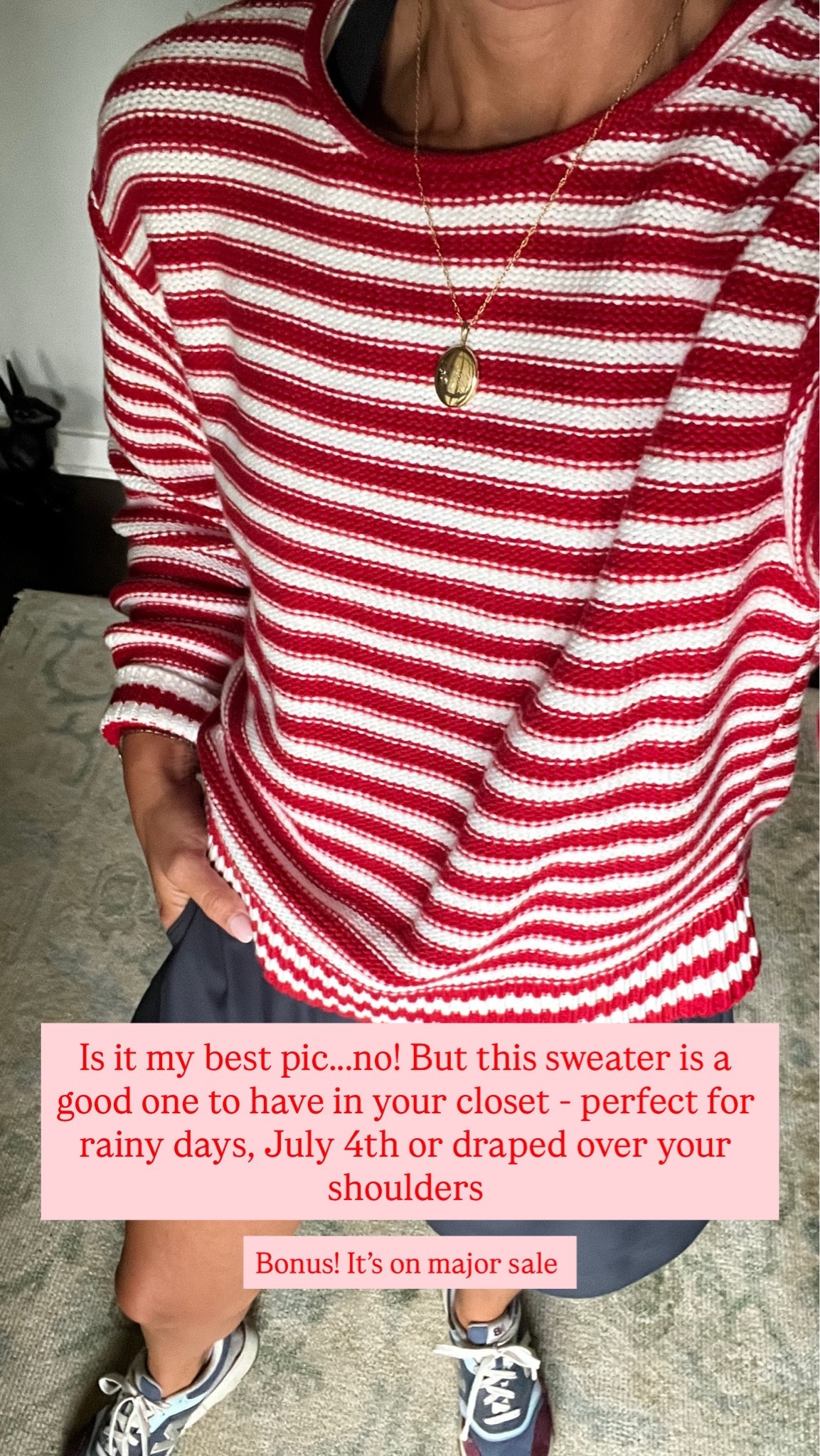 Striped roll neck sweater stripe sweater red and white sweater high waisted navy shorts

#LTKootd #LTKSaleAlert