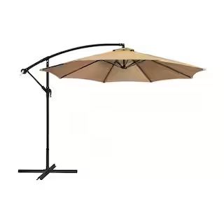 10 ft. Market Patio Hanging Umbrella in Beige with Cross Base | The Home Depot
