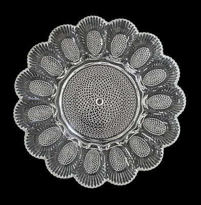 Vintage Indiana Heavy Glass Hobnail Scalloped Edge Deviled Egg 15 Egg Plate | eBay US