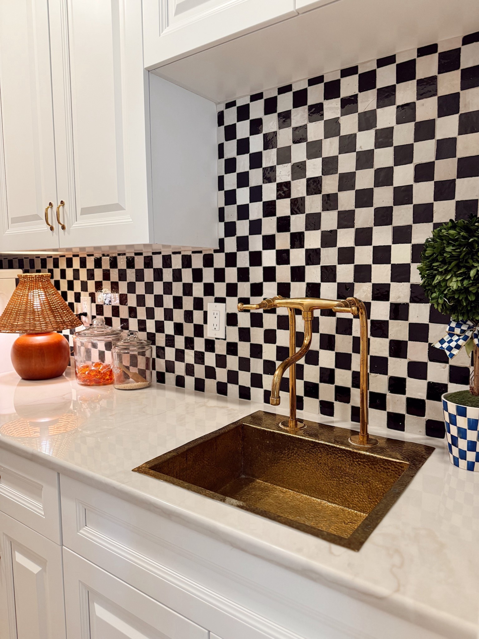 Laundry room sink faucet brass unlacquered brass unique kitchen fixtures laundry fixtures checkerboard tile backsplash 

#LTKOver40 #LTKFamily #LTKHome