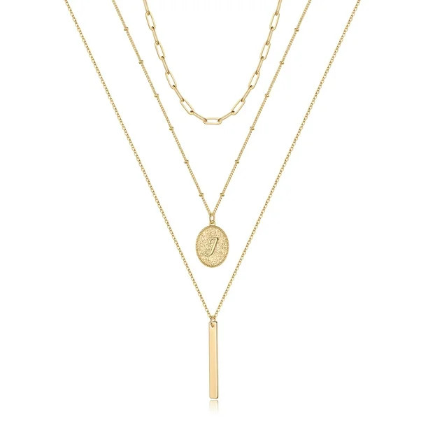 TINGN Gold Layered Initial Necklaces for Women 14K Gold Plated Paperclip Chain Necklace | Walmart (US)