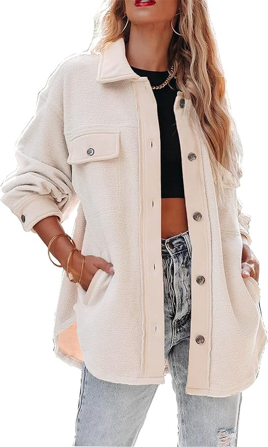 Urban Virgin Womens Causal Button Down Long Sleeve Shacket Jacket Sherpa Breasted Trench Oversize... | Amazon (US)