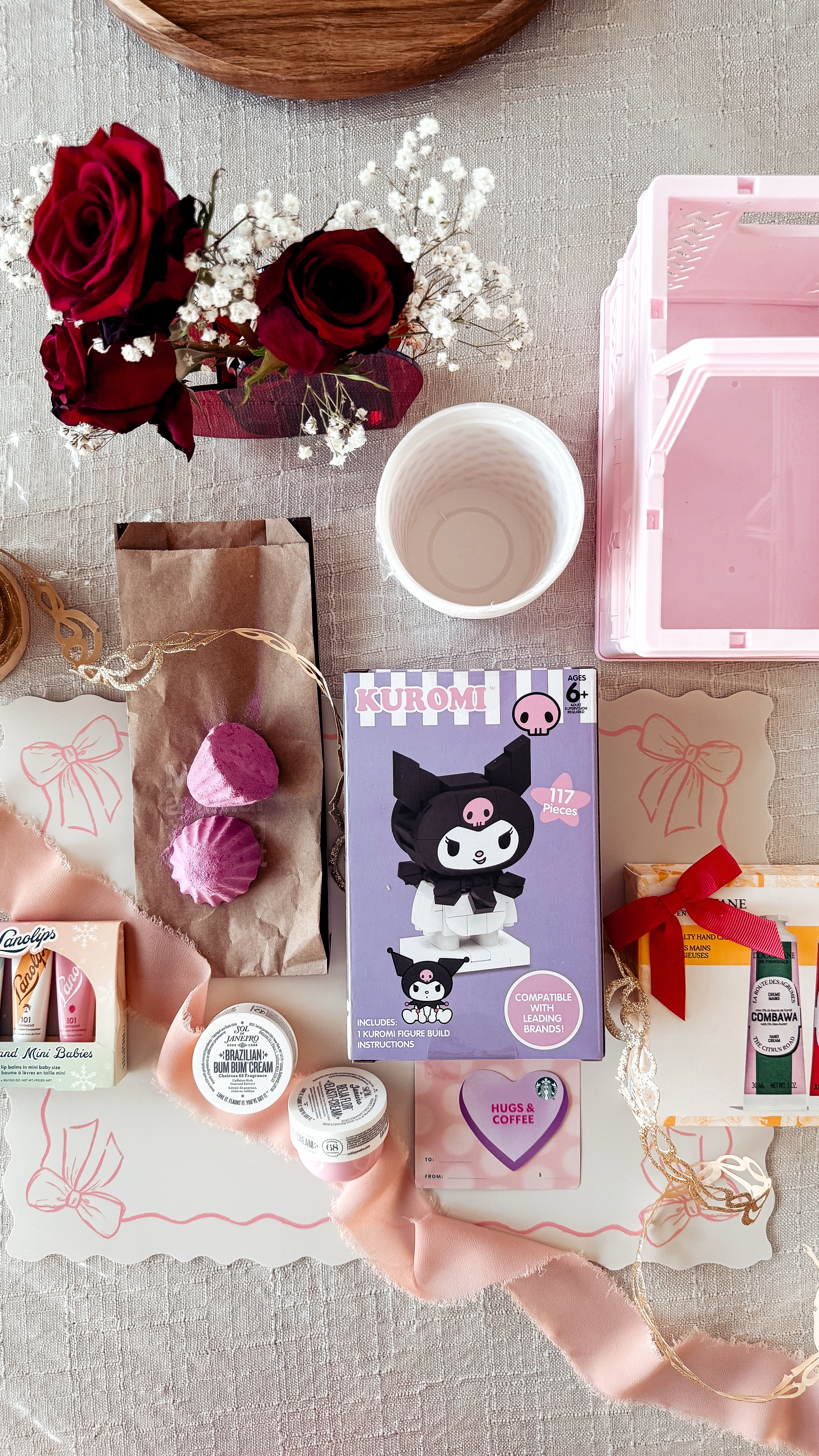 { cozy love basket ❥

• Valentine’s Day Red Hearts Cup
• Sol de Janeiro Beija Flor Elasti-Cream 68
• L’Occitane Hand Cream 
• Lanolips 101 Ointment 
• Lush Shower Steamers 
• Starbs Gift Card 
• Kuromi Figure
*found at Five Below; unfortunately, cannot link* 

Valentine’s Day Love Basket . Valentines for Her . Cozy Gifts for Her . Native American Content Creator } 

#LTKGiftGuide #LTKSeasonal #LTKWatchNow