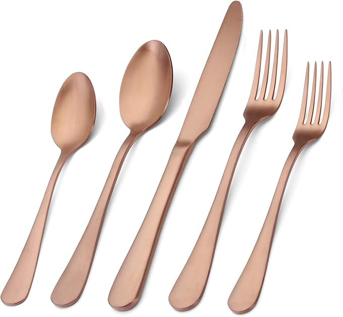 Matte Rose Gold Silverware Set, Satin Finish 20-Piece Stainless Steel Flatware Set with Round Edg... | Amazon (US)