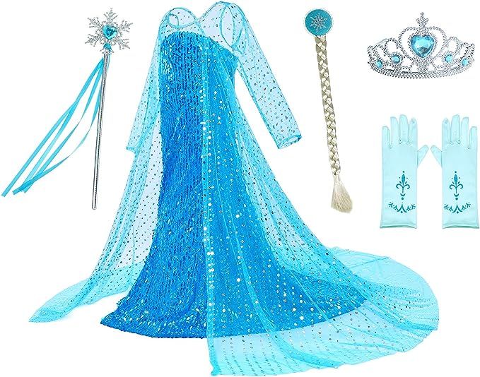 Amazon.com: Luxury Princess Dress Costumes with Shining Long Cape Girls Birthday Party : Clothing... | Amazon (US)