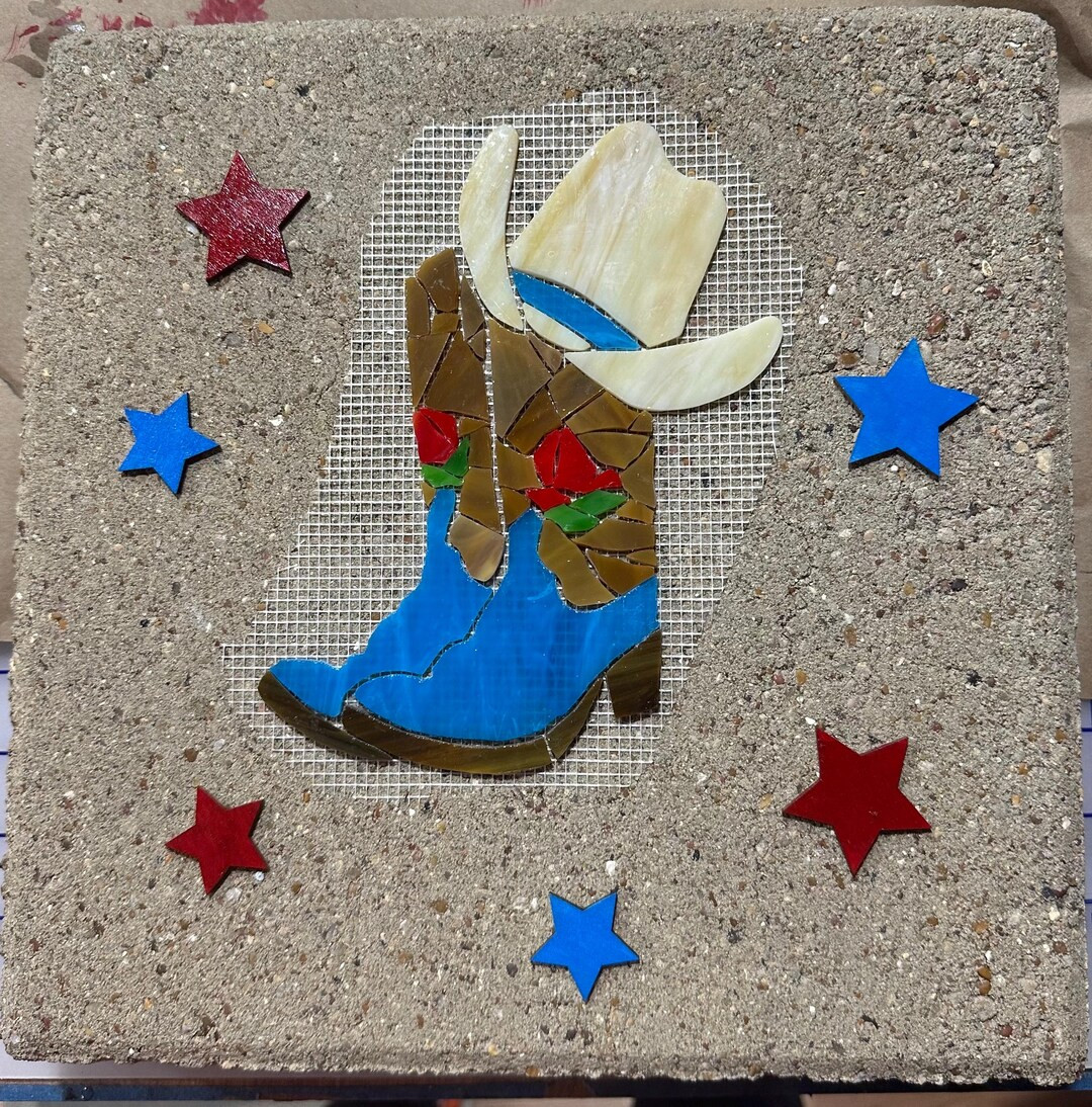 Stained Glass Mosaic Cowboy Boots Precut Kit - Etsy | Etsy (US)