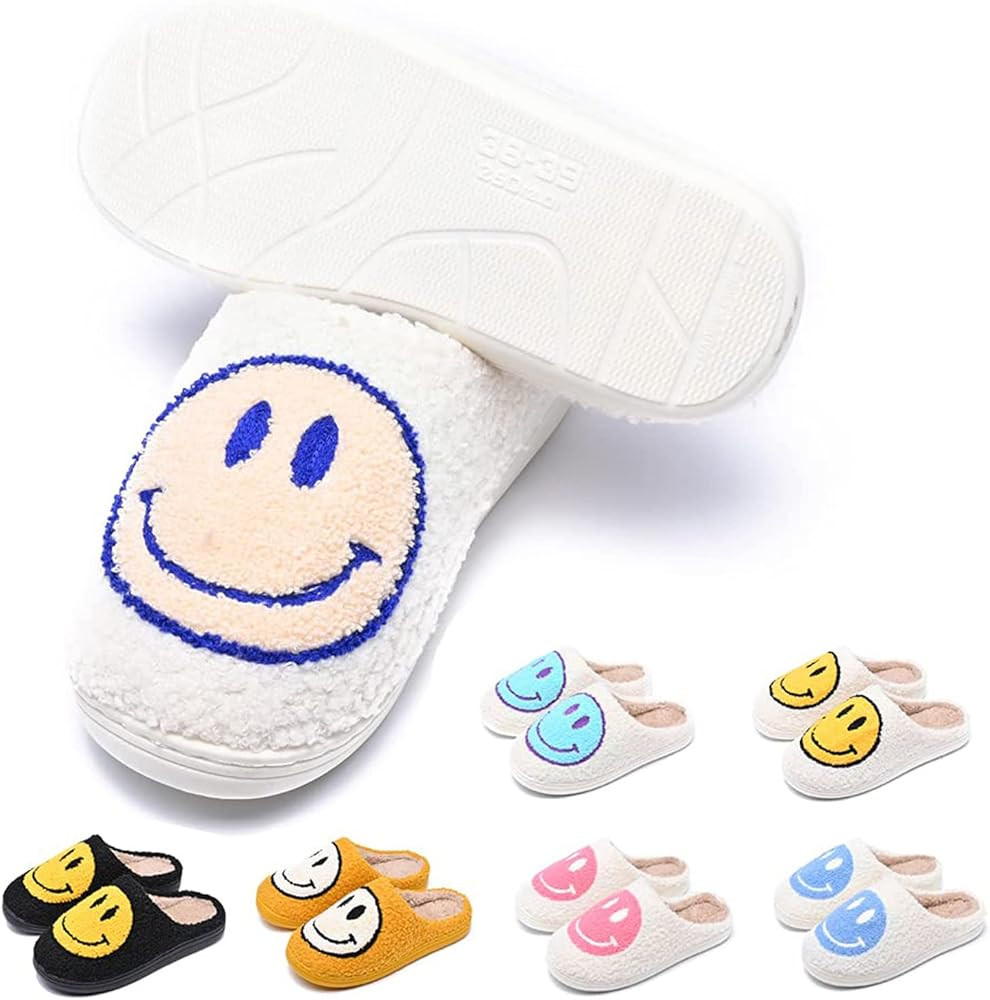 Smile Face Slippers Non-Slip Plush Slippers For Men Women,Cute Retro Lightweight Soft Bottom Mute Sm | Amazon (US)