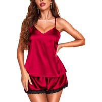 RSLOVE Satin Pyjama Sets for Women - Sexy Pajamas 2 Piece Silky PJ Set Nightwear-Red / XL | RSLOVE