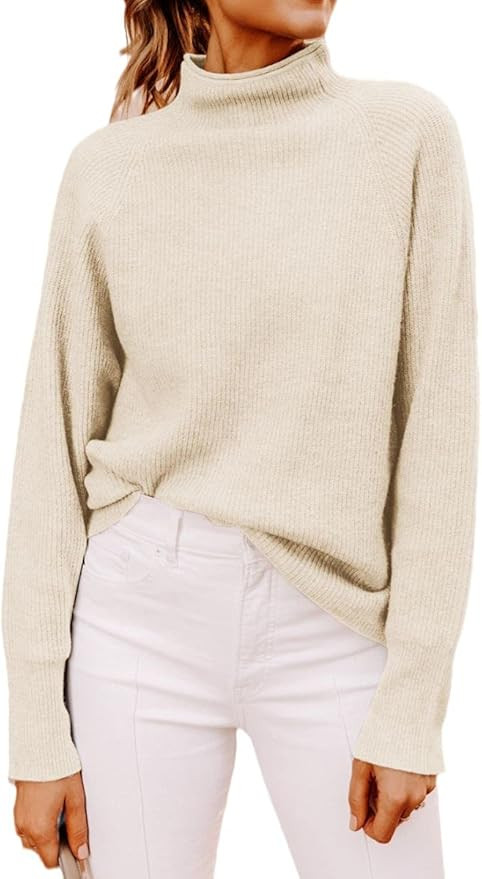 Yousify Womens Sweaters Ribbed Chunky Knit Pullover Sweaters Mock Neck Sweater Tops | Amazon (US)