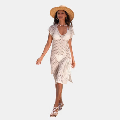 Women's Breezy Beach Crochet Cover Up Dress - Cupshe-S-Beige | Target