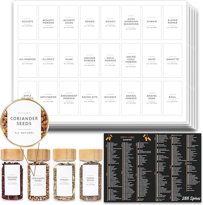DazSpirit 456 Minimalist Spice Labels, 288Preprinted+120Expiration Date+48Blank Labels, Waterproo... | Amazon (CA)