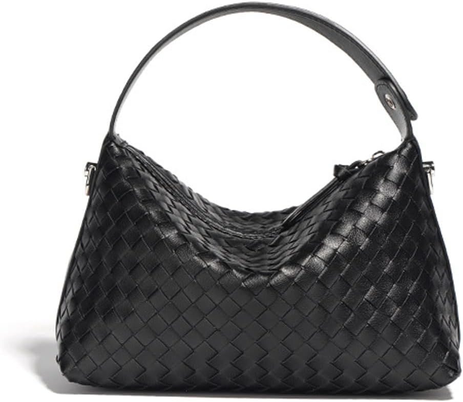 Women Fashion Small Woven Leather Vegan Leather Shoulder Clutch Purse Top Handle Crossbody Bag | Amazon (US)