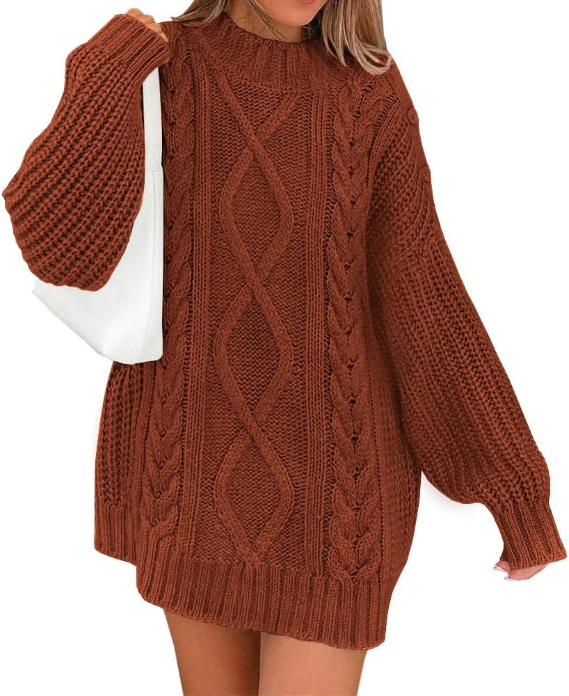 LILLUSORY Women's Crewneck Oversized Sweater Dress 2024 Fall Fashion Cable Knit Long Sleeve Dress... | Amazon (US)