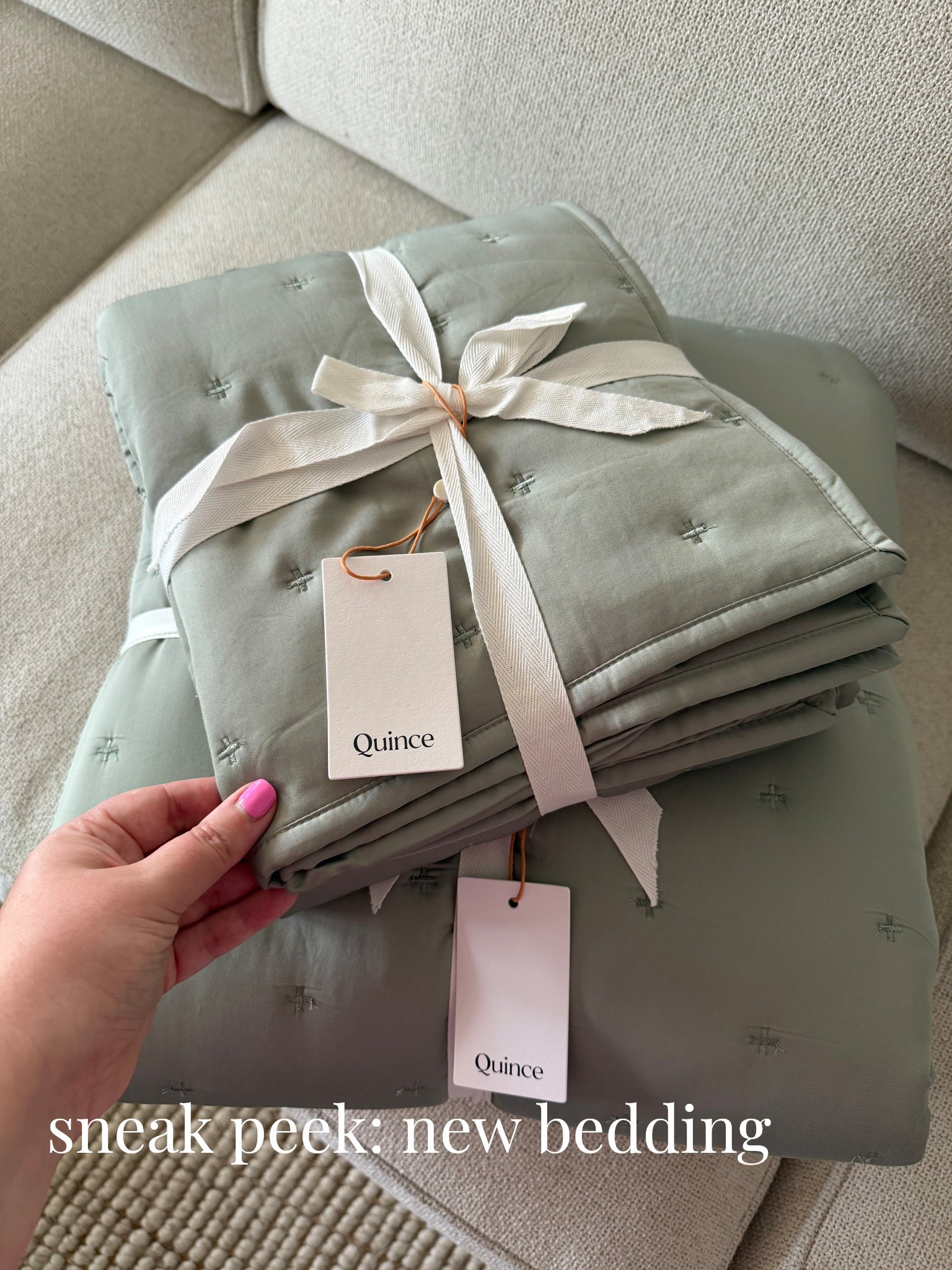 New Bedding 🌿 loving this eucalyptus color and can’t wait to show y’all how it refreshes my bedroom for spring!

Quince has the best quality bedding in the market 👏🏼

Quince bedding, bamboo sheets, bamboo comforter, spring bedding 

#bedding
#springbedding
#quince

#LTKHome #LTKmomlife #LTKSeasonal