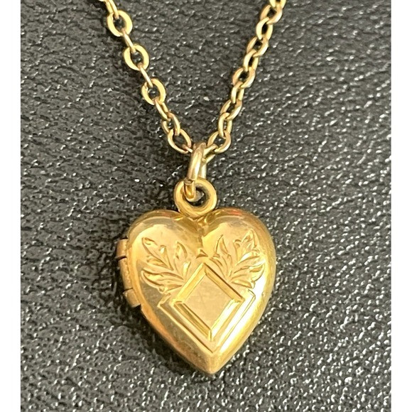 Vintage Heart Locket Pendant Necklace 13" Chain 1/20 10K Gold Filled Small | Poshmark
