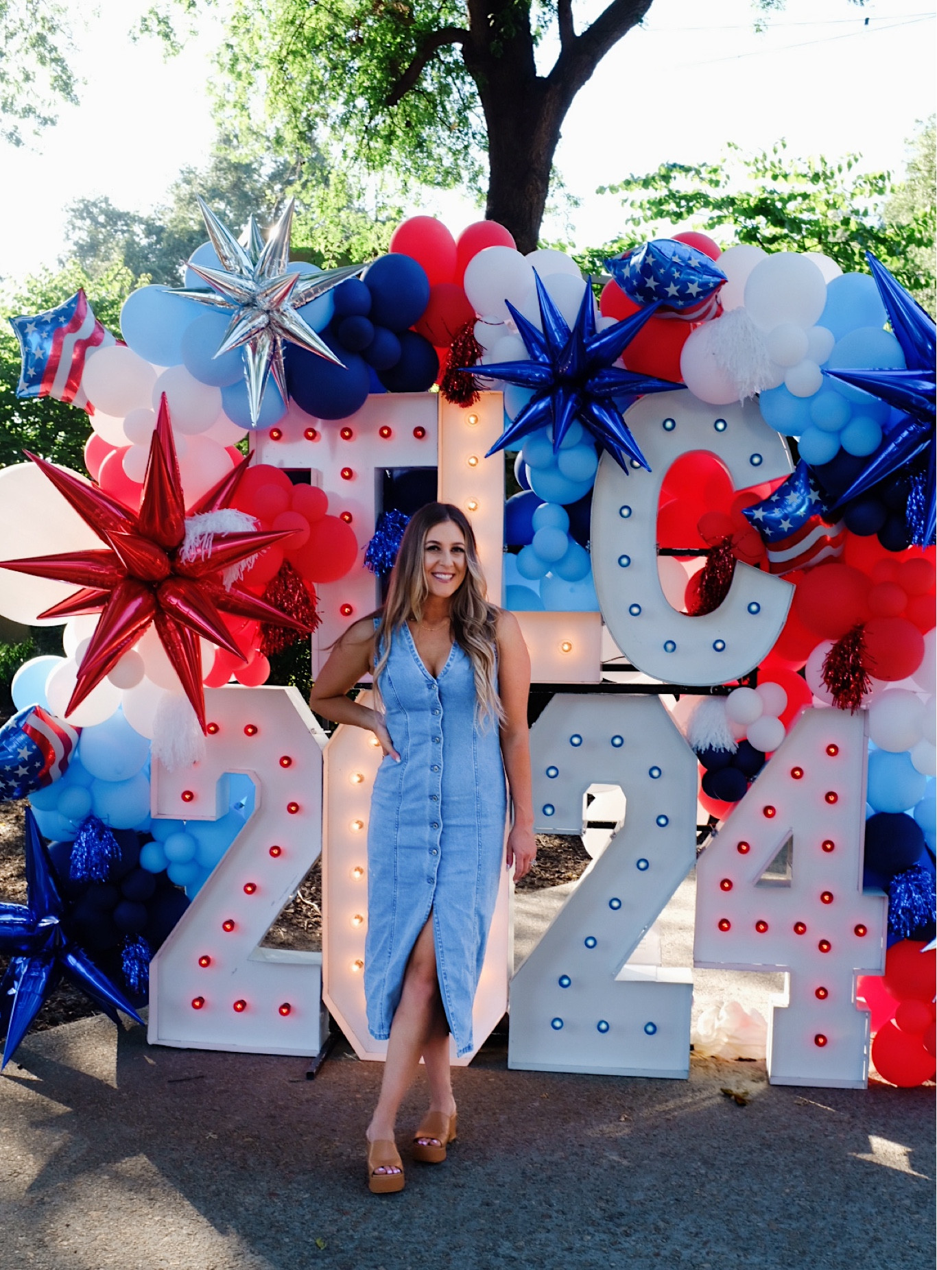 The summer Jean dress of the season 🇺🇸
Super comfy & stretchy wearing a size small 

#LTKSeasonal #LTKFindsUnder100 #LTKSummerSales