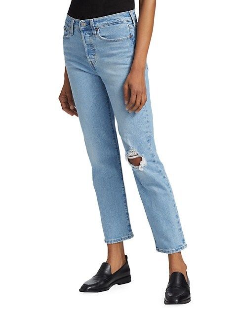 Wedgie High-Rise Distressed Straight Ankle Jeans | Saks Fifth Avenue