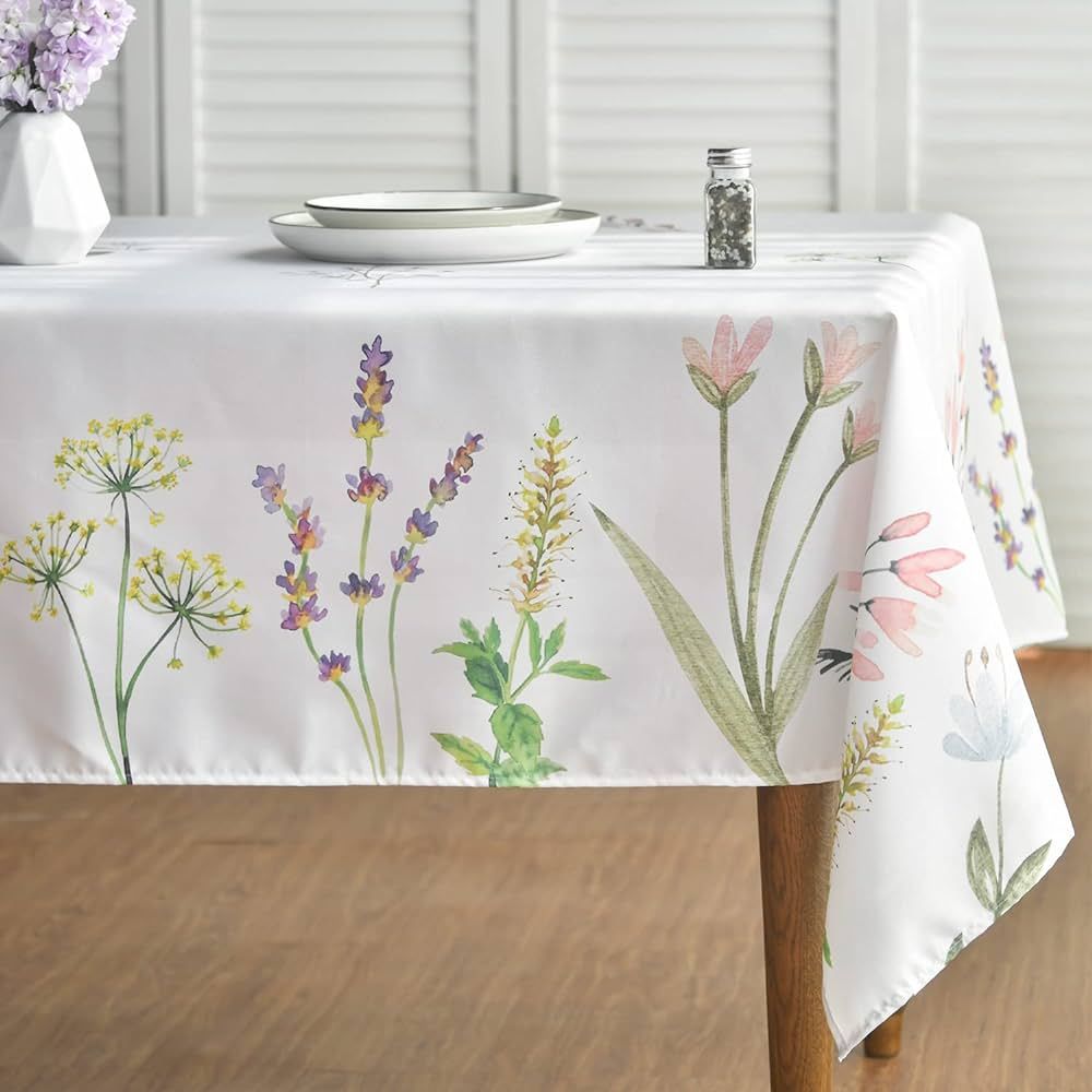 Horaldaily Spring Summer Tablecloth 60x84 Inch, Easter Watercolor Wild Flowers Blooming Floral Table | Amazon (US)