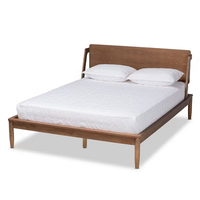 Sadler Mid-Century Modern Platform Bed Walnut/Brown - Baxton Studio | Target