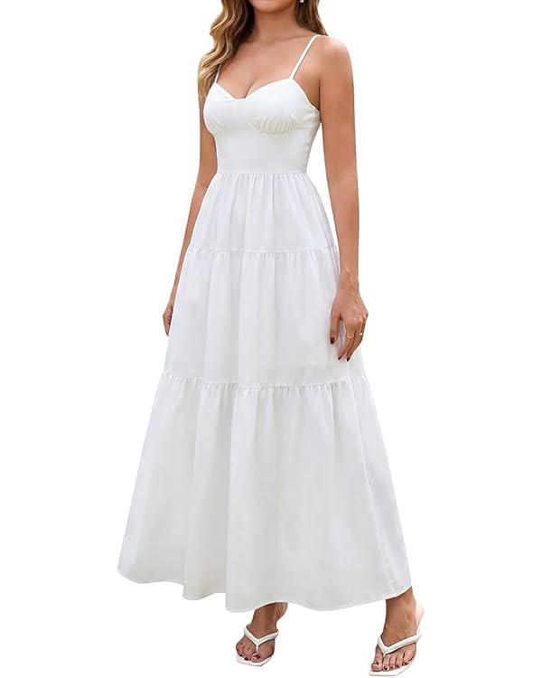 Summer Floral Maxi Dress Boho Lace Up Spaghetti Strap V Neck Beach Vacation Long Dresses for Wome... | Amazon (US)