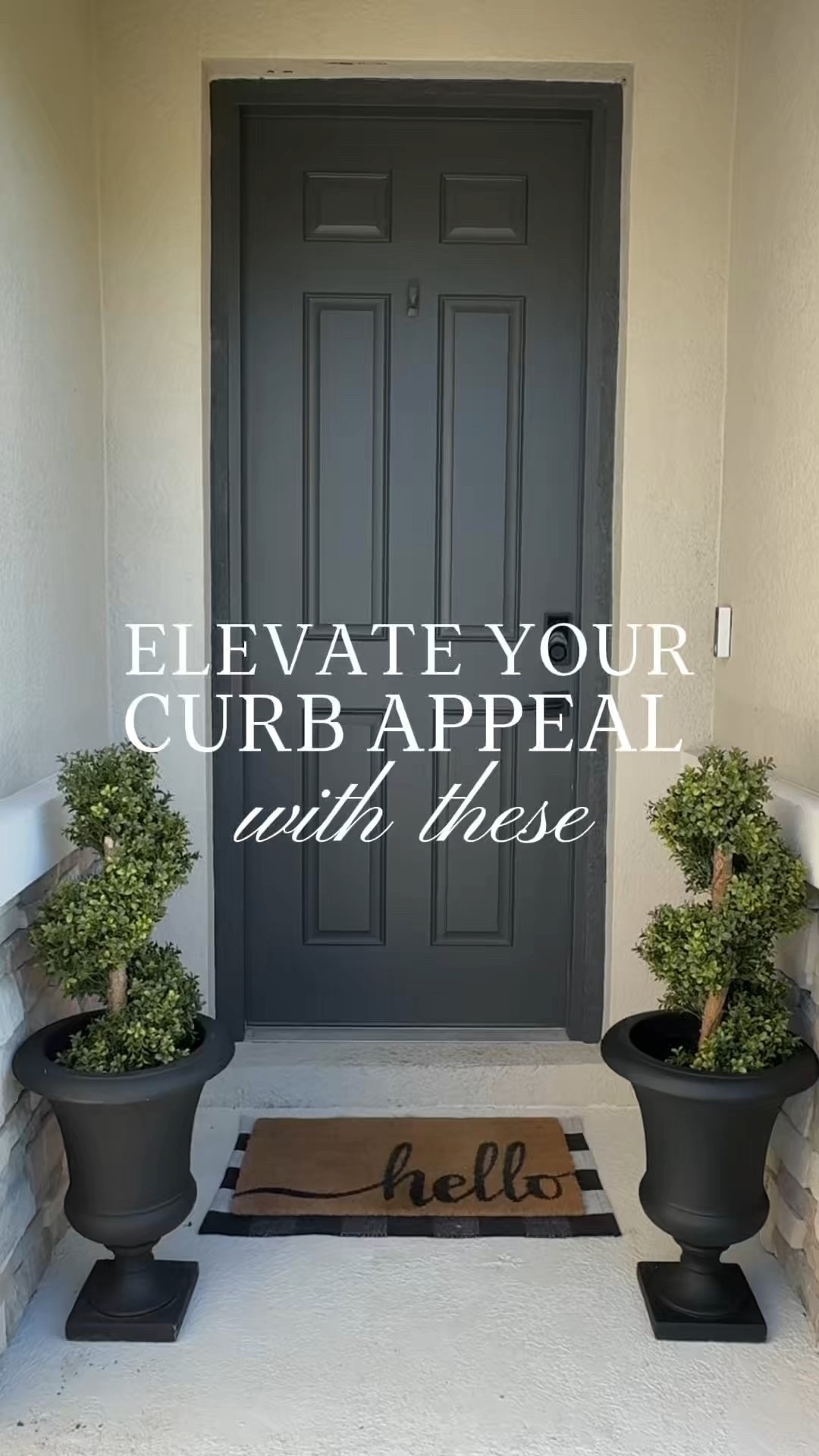 Instantly elevate your curb appeal with these oversized boxwood topiaries—how stunning are they?! Paired with timeless matte black planters, they bring a high-end look without overpowering your space.

Proof that even the smallest entryway can make a bold first impression. Easy update, major impact.

#FrontPorchRefresh #SmallPatioIdeas #CurbAppealMadeEasy #LowesFinds #lowesproject #matteblack

#LTKHome