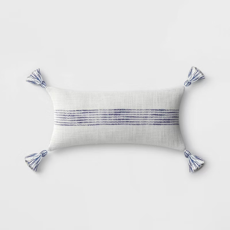 Woven Striped Lumbar Outdoor Throw Pillow Blue/Gray - Threshold™ | Target