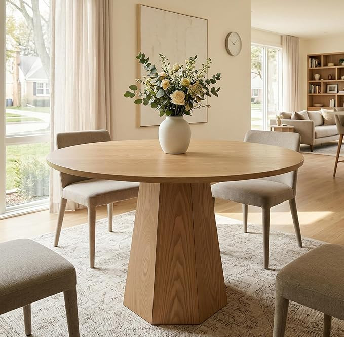 BESTANO 39” Round Solid Wood Dining Table for 4-5 People, Modern Pedestal Dining Kitchen Table,... | Amazon (US)
