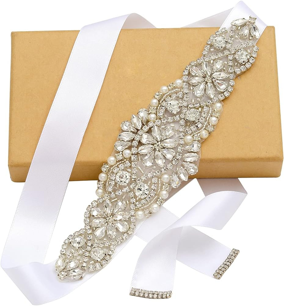 yanstar Handmade Bridal Belt Wedding Belts Sashes Rhinestone Crystal Beads Belt For Bridal Gowns | Amazon (US)