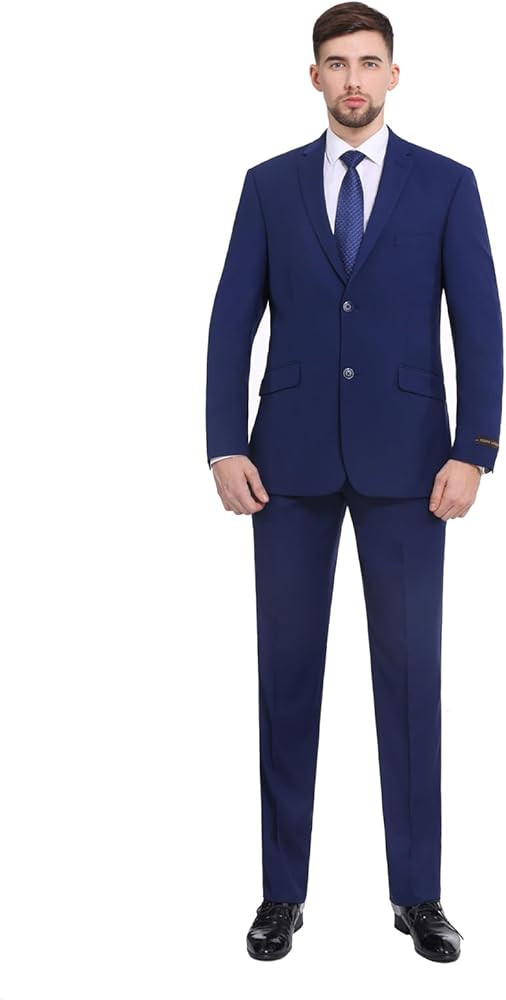 P&L Men's Suit Slim Fit 2 Piece for Business Wedding Prom Premium Jacket Blazer & Flat Pants Set | Amazon (US)