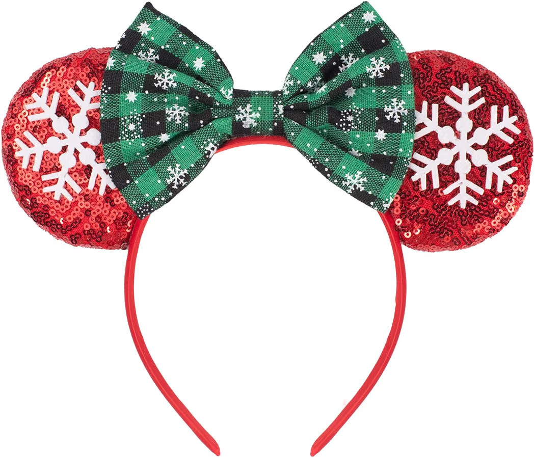 JIAHANG Christmas Mouse Ears Hair Bow Headband, Snowflake Red New Year Party Princess Decoration ... | Amazon (US)