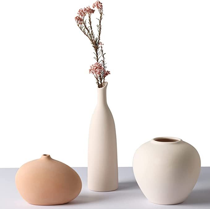 CUCUMI 3pcs Ceramic Vase Set, Coffee Table Decor, Flower Vases Modern Farmhouse Rustic Decor Mult... | Amazon (US)