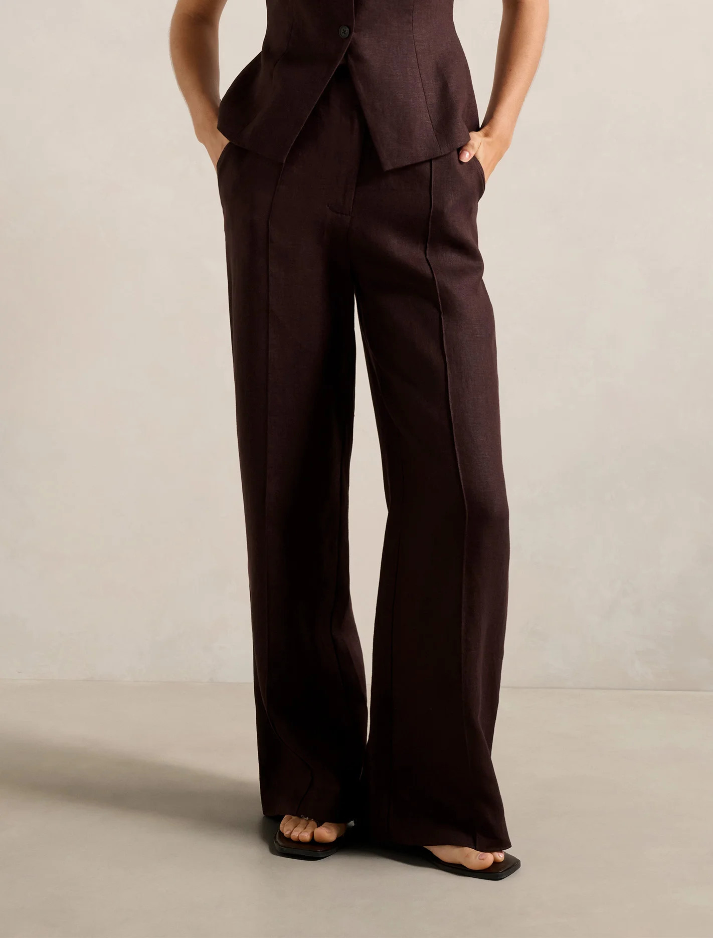 Forever New Women's Posey Linen Wide Leg Pants in Dark Chocolate | Forever New (AU)