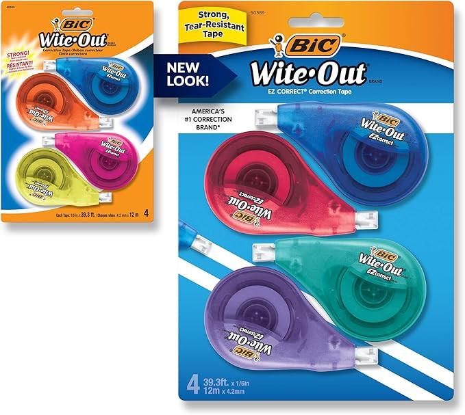 BIC Clean Wite-Out Brand EZ Correct Correction Tape, 4-Count | Amazon (US)