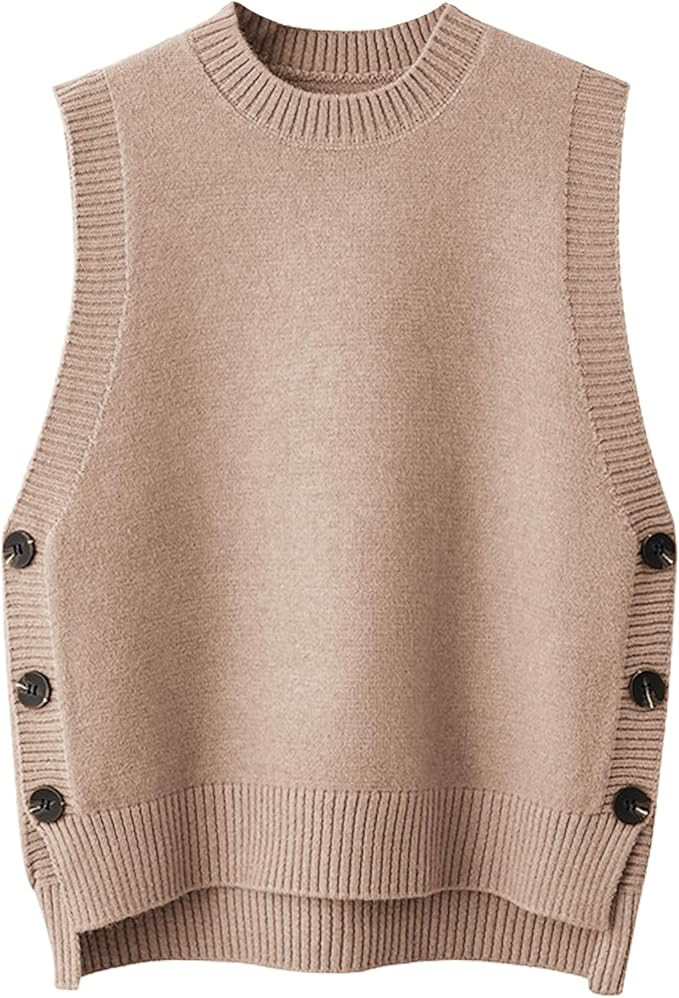 Wowcarbazole Women's Sleeveless Sweater Vest Casual Crew Neck Ribbed Knit Pullover Tops Loose Fit... | Amazon (US)