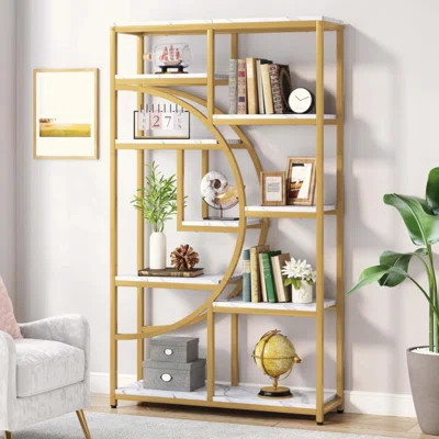 Industrial 5-Tier Corner Etagere Bookshelf With 9 Open Shelves Storage Organizer For Living Room, Bedroom | Wayfair North America