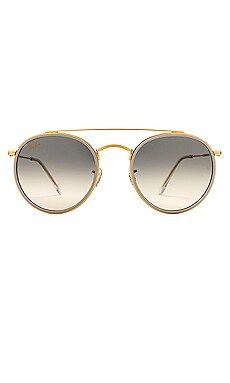 Ray-Ban Round Double Bridge in Legend Gold & Clear Gradient Grey from Revolve.com | Revolve Clothing (Global)
