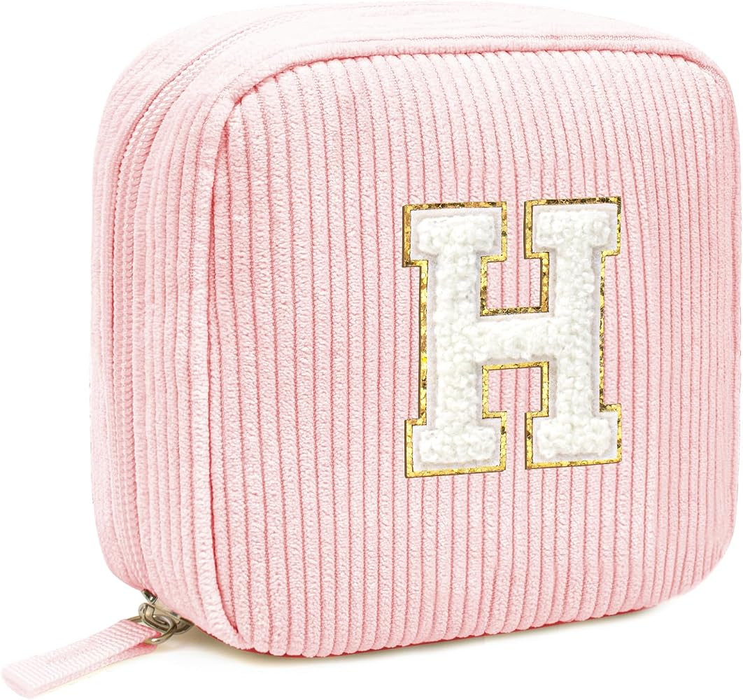 Birthday Gifts for Women Small Personalized Initial Monogram Makeup Bag,Preppy Corduroy Makeup Ba... | Amazon (US)