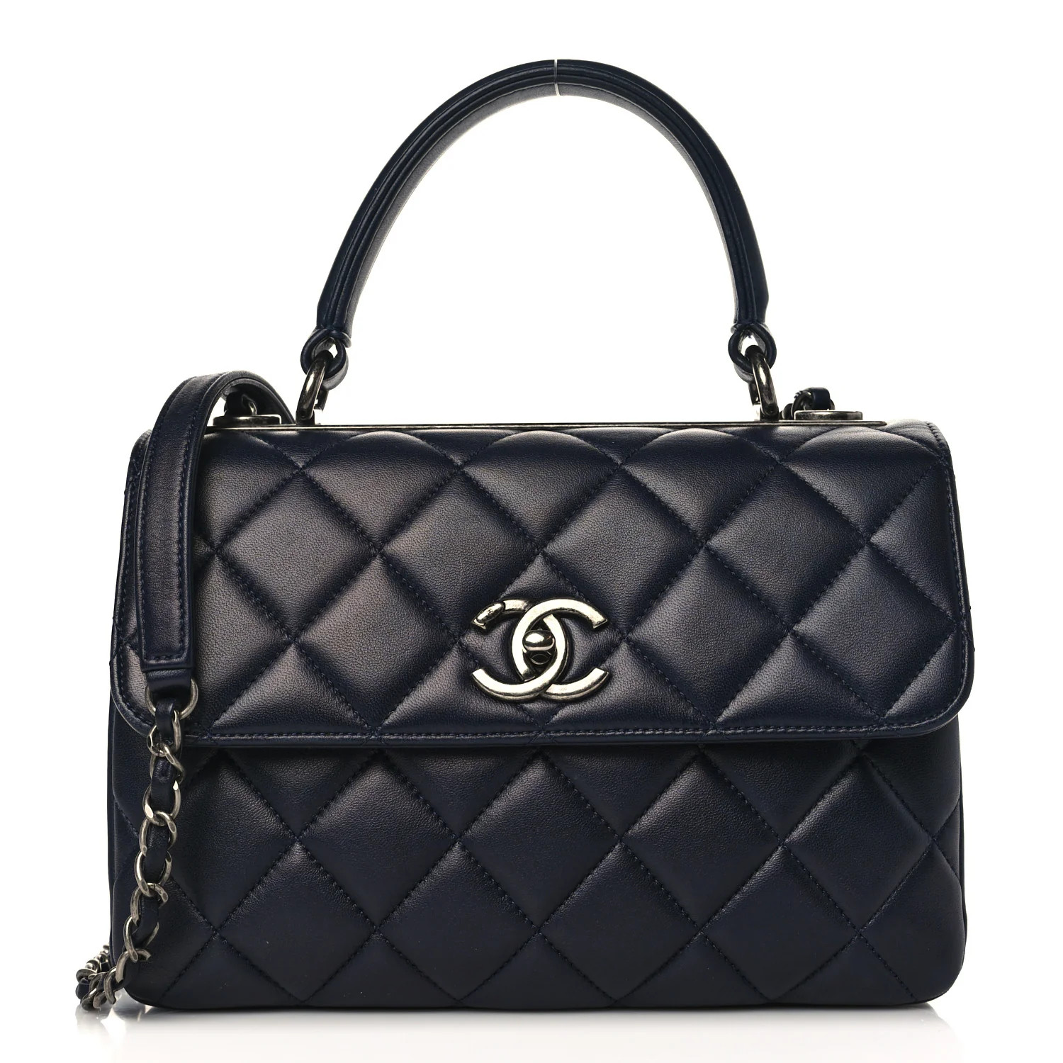 CHANEL Lambskin Quilted Small Trendy CC Flap Dual Handle Bag Navy | FASHIONPHILE (US)