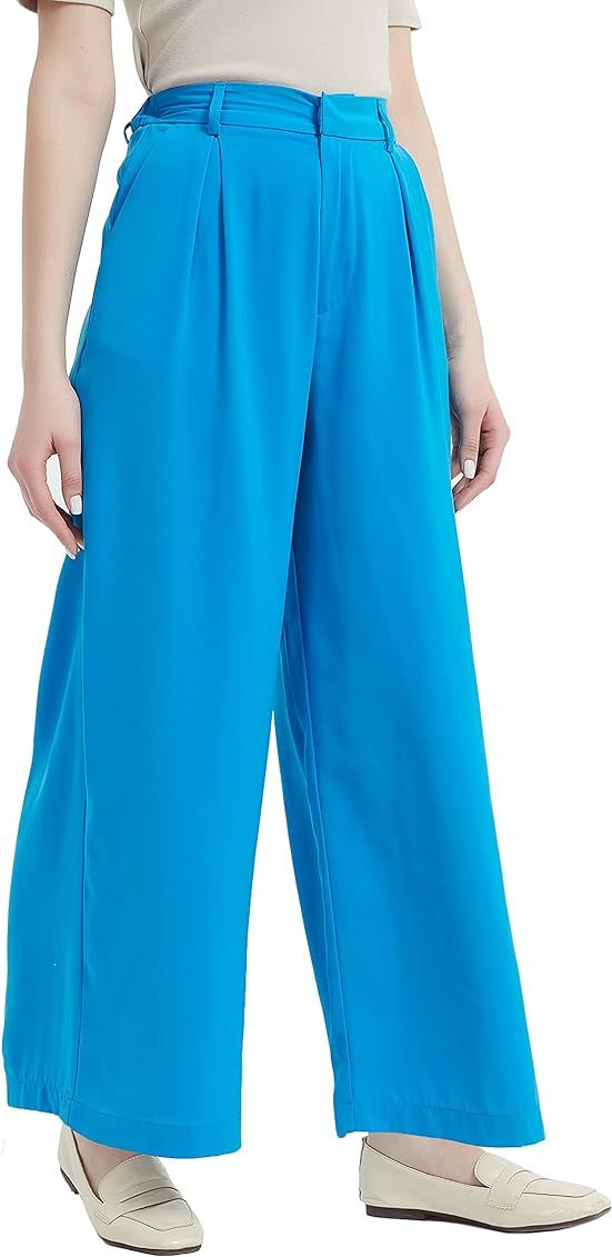 Tronjori Women High Waist Casual Wide Leg Long Palazzo Pants Trousers Regular Size | Amazon (US)