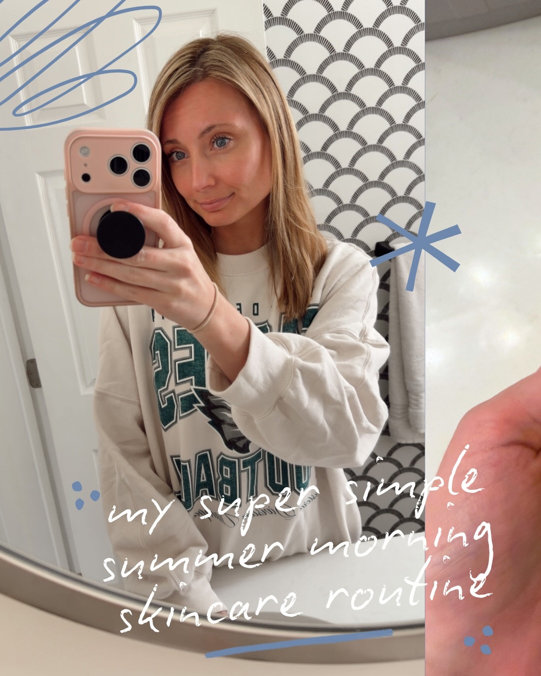 Because my mornings are literal chaos and I’m rushing around at full speed - every single time. Here’s the super simple skincare routine I’ve been following for summer!

I saw a dermatologist say to just cleanse with water in the morning, so that’s what I’ve been doing. Followed up with a toner, some moisturizer and SPF (which doubles as an eye cream and makeup!)