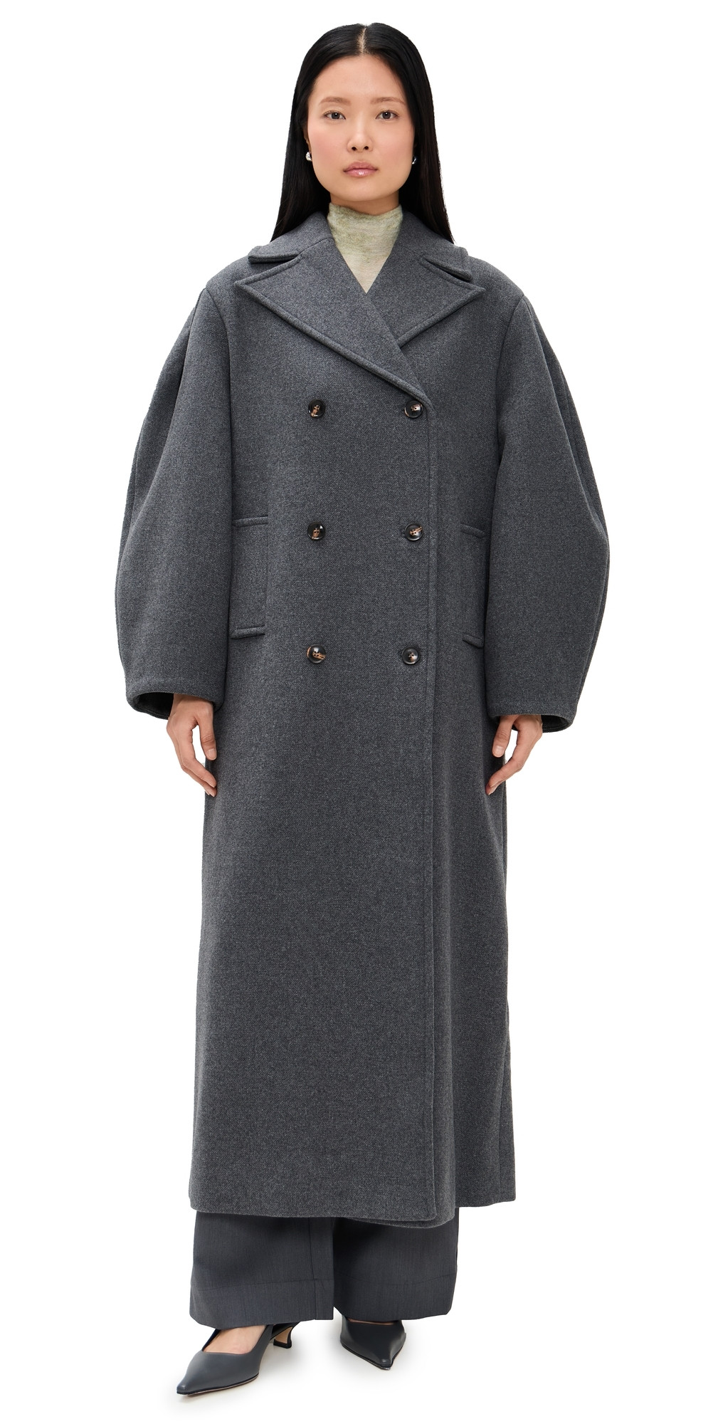 GANNI Peacoat Wool Trench Coat Pewter Melange 40 | Shopbop