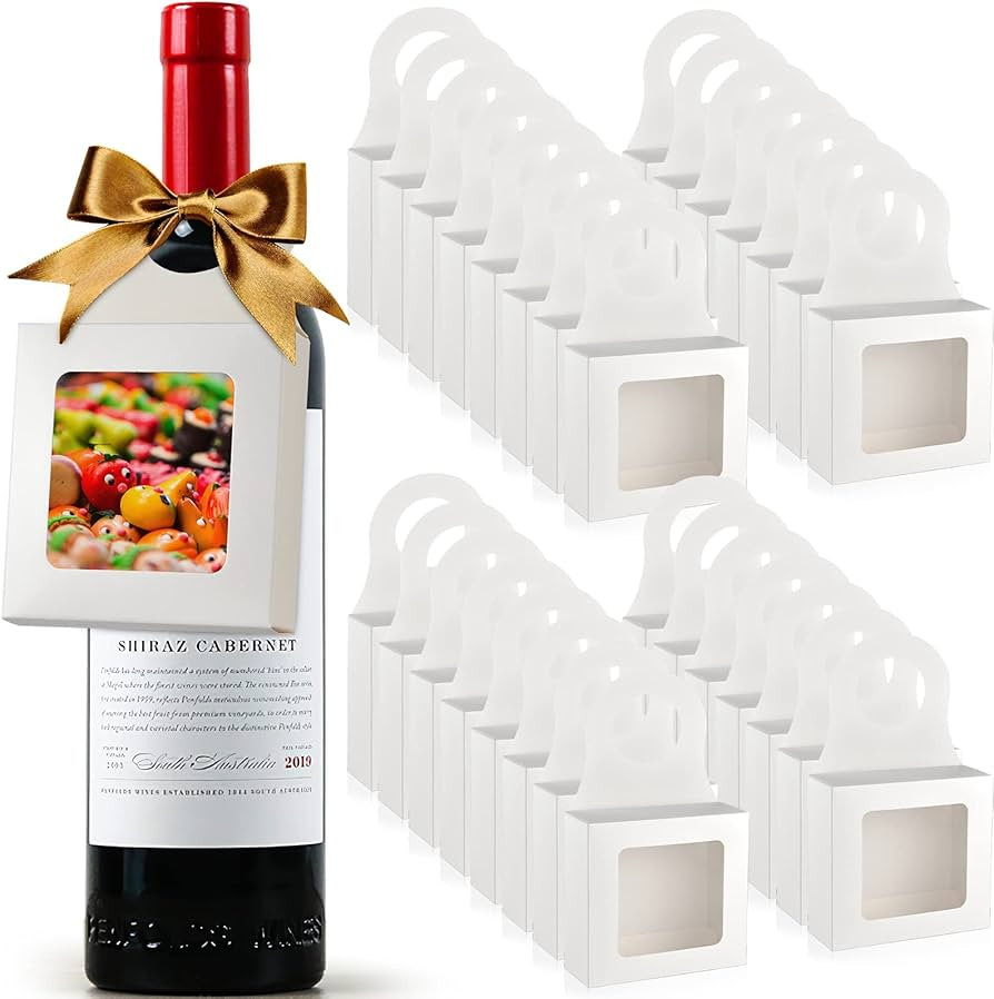 30 Pieces Kraft Paper Wine Bottle Box with Window Hanging Foldable Wine Boxes Gift Boxes Empty Wi... | Amazon (US)