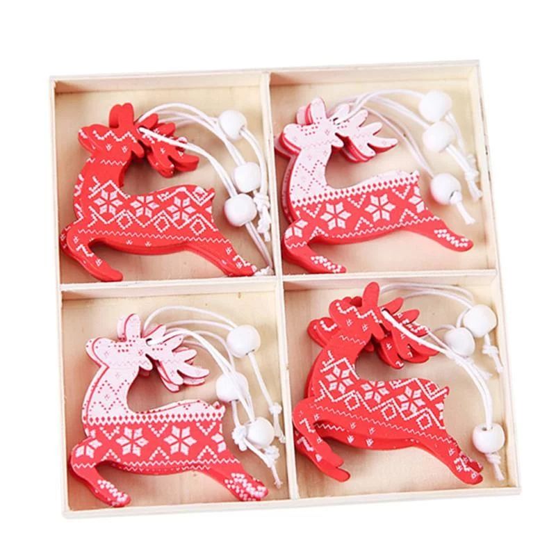 12pcs Christmas Tree Ornament Red And White Wooden Traditional Christmas Tree Decorations In Hear... | Walmart (US)